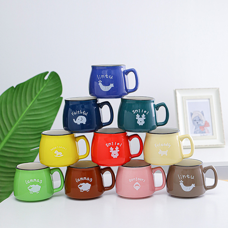 日式馬克杯 卡通陶瓷水杯咖啡杯牛奶杯 批發禮品廣告杯色釉印logo