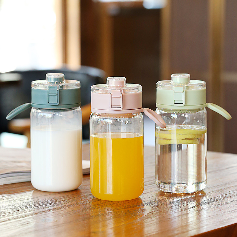 學生小容量運動時尚水杯便攜彈蓋帶提手塑料隨身杯禮品批發(fā)印LOGO